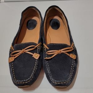CLARKS NAVY FLATS W/LEATHER TRIM